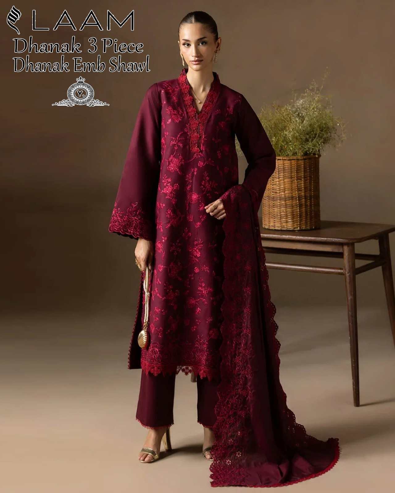 Dhanak embroidered luxury unstitched 3pc suit